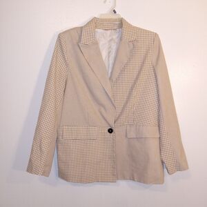 Classic Beige And Tan Checkered Women's Blazer